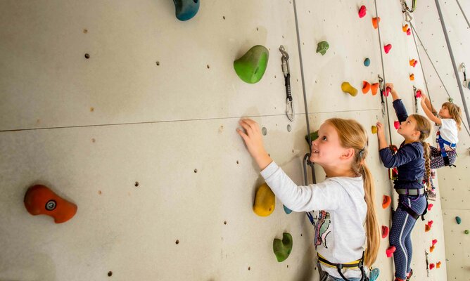 Kinder an der Kletterwand