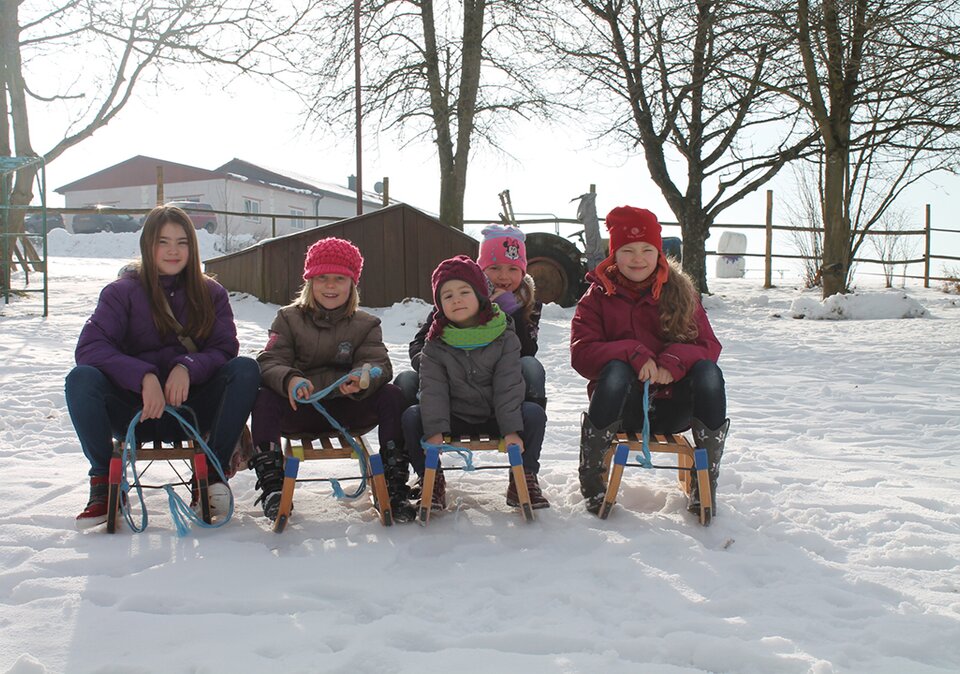 Kinder auf Schlitten