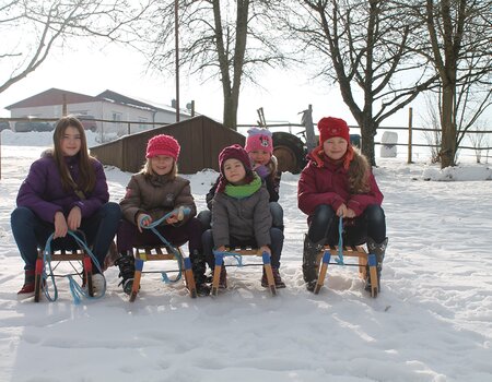 Kinder auf Schlitten